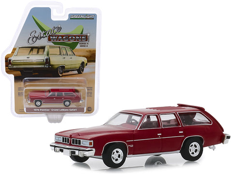 1976 Pontiac Grand LeMans Safari Wagon Dark Red with Red Interior \"Estate Wagons\" Series 4 1/64 Diecast Model Car by Greenlight