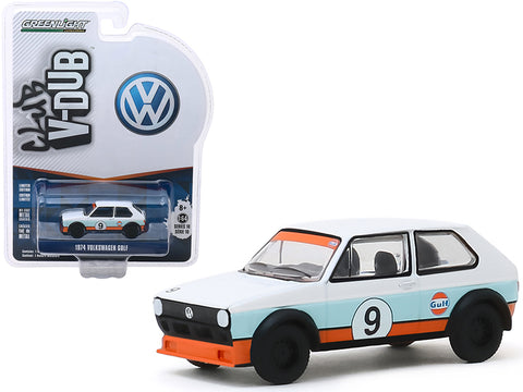 1974 Volkswagen Golf #9 \"Gulf Oil\" White and Light Blue with Orange Stripes \"Club Vee V-Dub\" Series 10 1/64 Diecast Model Car by Greenlight