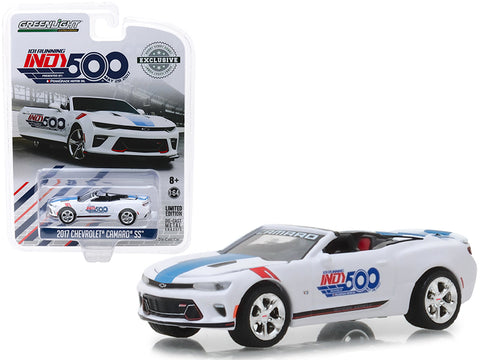 2017 Chevrolet Camaro SS Convertible White \"101 Running Indy 500 Presented\" by PennGrade Motor Oil 500 Festival Event Car \"Hobby Exclusive\" 1/64 Diecast Model Car by Greenlight