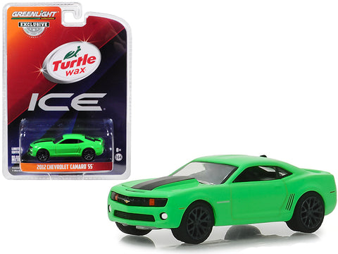 2012 Chevrolet Camaro SS Green with Black Stripe \"Turtle Wax Ice\" \"Smart Shield Technology\" Turtle Wax Ad Cars \"Hobby Exclusive\" 1/64 Diecast Model Car by Greenlight