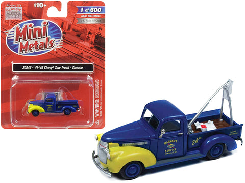 1941-1946 Chevrolet Tow Truck \"Sunoco\" Blue 1/87 (HO) Scale Model Car by Classic Metal Works