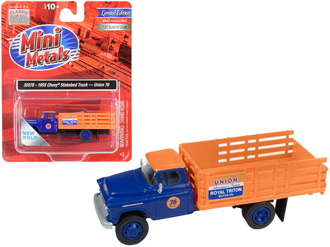 1955 Chevrolet Stakebed Truck \"Union 76\" Blue and Orange 1/87 (HO) Scale Model by Classic Metal Works