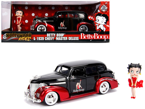 1939 Chevrolet Master Deluxe Black with Betty Boop Diecast Figure \"Hollywood Rides\" Series 1/24 Diecast Model Car by Jada