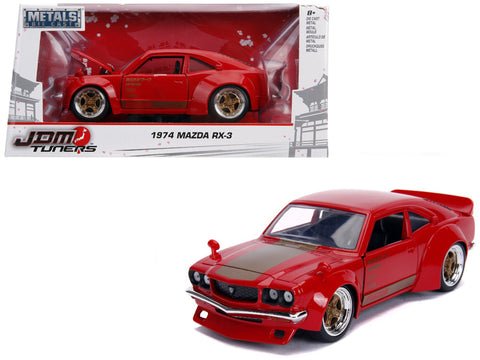 1974 Mazda RX-3 Red with Gold Stripe \"JDM Tuners\" 1/24 Diecast Model Car by Jada