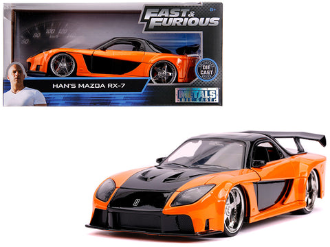 Han\'s Mazda RX-7 Orange and Black \"Fast & Furious\" Movie 1/24 Diecast Model Car by Jada