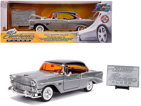 1956 Chevrolet Bel Air Raw Metal with Black Top \"Showroom Floor\" \"Jada 20th Anniversary\" 1/24 Diecast Model Car by Jada