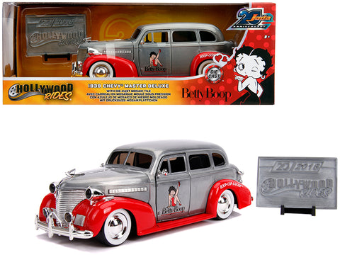 1939 Chevrolet Master Deluxe Raw Metal and Red \"Betty Boop\" \"Hollywood Rides\" \"Jada 20th Anniversary\" 1/24 Diecast Model Car by Jada