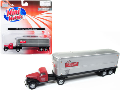1941-1946 Chevrolet Tractor Trailer Truck \"Strickland\" Red and Silver 1/87 (HO) Scale Model by Classic Metal Works