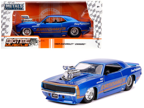 1969 Chevrolet Camaro \"Earthshaker\" Candy Blue with Gold Stripe \"Bigtime Muscle\" 1/24 Diecast Model Car by Jada