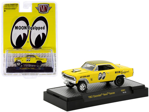 1967 Chevrolet Nova Gasser Yellow \"Moon Equipped\" \"Hobby Exclusive\" Limited Edition to 3,600 pieces Worldwide 1/64 Diecast Model Car by M2 Machines