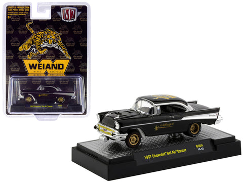 1957 Chevrolet Bel Air Gasser Black \"Weiand\" \"Hobby Exclusive\" Limited Edition to 3,600 pieces Worldwide 1/64 Diecast Model Car by M2 Machines