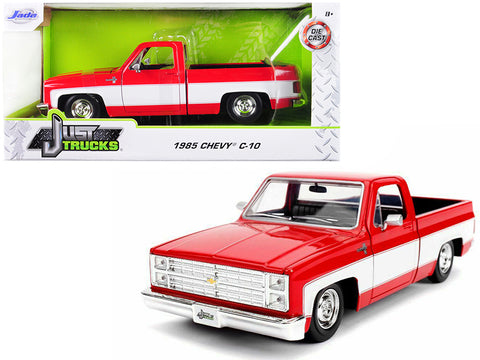 1985 Chevrolet Silverado C-10 Pickup Truck Stock Wheels Red and White \"Just Trucks\" 1/24 Diecast Model Car by Jada