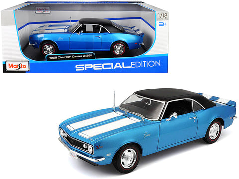 1968 Chevrolet Camaro Z/28 Coupe Blue with Blue Stripes and Black Top 1/18 Diecast Model Car by Maisto