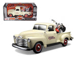 1950 Chevrolet 3100 Pickup Truck Harley Davidson 1/25 With 2001 FLSTS Heritage Springer Motorcycle 1/24 Diecast Model by Maisto