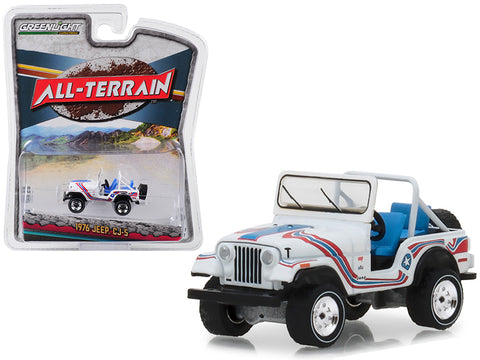 1976 Jeep CJ-5 Bicentennial Edition White with Stripes \"All Terrain\" Series 7 1/64 Diecast Model Car by Greenlight