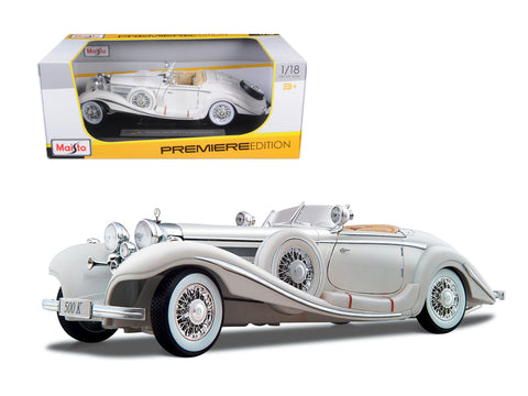 1936 Mercedes 500K Special Roadster White 1/18 Diecast Model Car by Maisto