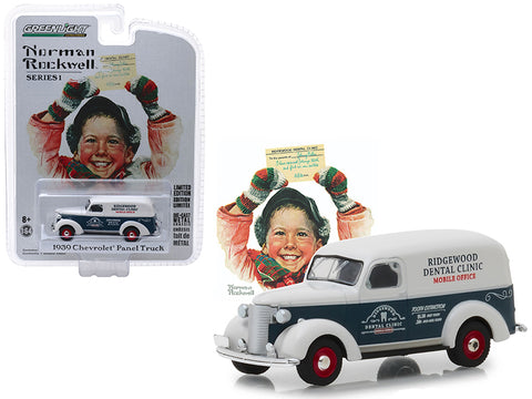 1939 Chevrolet Panel Truck Blue and White \"Ridgewood Dental Clinic\" Mobile Office \"Norman Rockwell Delivery Vehicles\" Series 1 1/64 Diecast Model Car by Greenlight