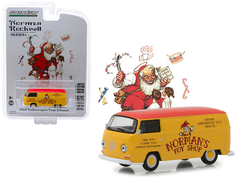 1969 Volkswagen Type 2 Panel Van Yellow with Red Top \"Norman\'s Toy Shop\" \"Norman Rockwell Delivery Vehicles\" Series 1 1/64 Diecast Model by Greenlight