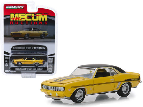 1969 Chevrolet Yenko/SC COPO Camaro Daytona Yellow with Black Top and Stripes (Chicago 2018) \"Mecum Auctions Collector Cars\" Series 3 1/64 Diecast Model Car by Greenlight