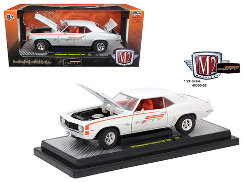 1969 Chevrolet Camaro SS 396 Pearl White and Orange Stripes \"Camaro Fifty Years Anniversary\" Limited to 6000pc Worldwide 1/24 Diecast Model Car by M2 Machines