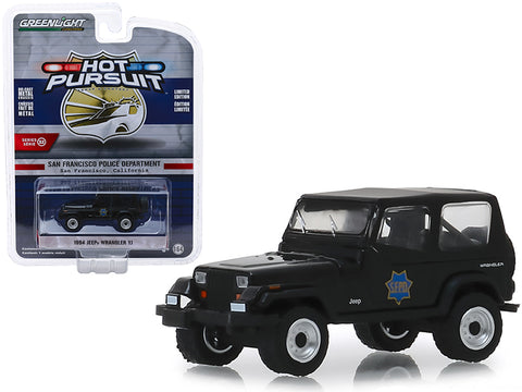 1994 Jeep Wrangler YJ \"San Francisco Police Department\" (SFPD) Black \"Hot Pursuit\" Series 32 1/64 Diecast Model Car by Greenlight