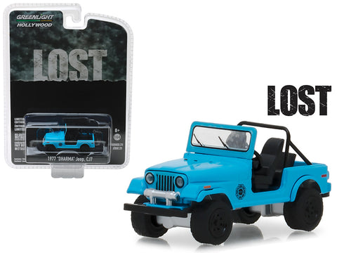 1977 Jeep CJ-7 \"Dharma\" Blue \"Lost\" (2004-2010) TV Series \"Hollywood\" Series 21 1/64 Diecast Model Car by Greenlight