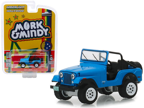 1972 Jeep CJ-5 Blue \"Mork & Mindy\" (1978-1982) TV Series \"Hollywood Series\" Release 23 1/64 Diecast Model Car by Greenlight
