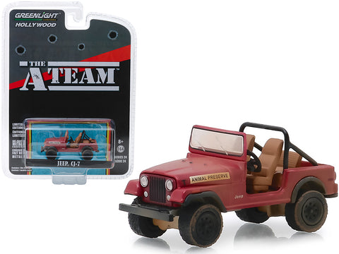 Jeep CJ-7 Red \"Animal Preserve\" \"The A-Team\" (1983-1987) TV Series \"Hollywood Series\" Release 24 1/64 Diecast Model Car by Greenlight