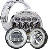 7" 75W LED Chrome Headlight / Passing Lights / Bracket Fit for Harley Touring