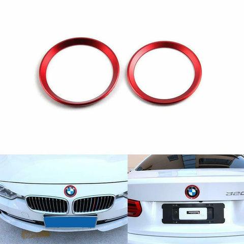 Car Front Rear Logo Cover Ring Trim Hood Emblem Ring for 2013-2019 BMW 3 (Red)