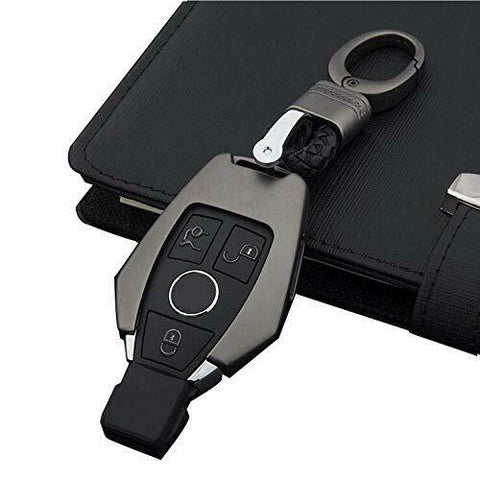 Smart Remote Key Fob Case Cover for Mercedes Benz Gray，Case+Vintage Style Chain