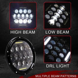 75W Black LED Projector 7"Inch Round Headlights For Peterbilt 379 359
