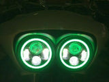 DUAL 7″ DAYMAKER 2014 & UP GREEN HALO LED ROAD GLIDE Chrome Headlight Bezel