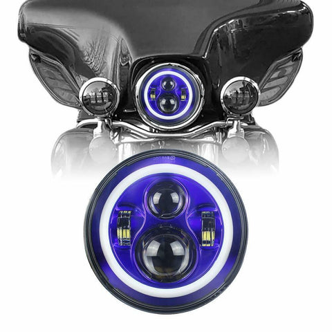 7″ Inch BLUE With BLUE Halo Projector HID LED Headlight Motorcycle For Harley