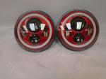 7” FITS: JEEP WRANGLER JK CJ TJ LED RUBICON RED WITH RED HALO HEADLIGHTS PAIR