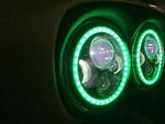 DUAL 7″ DAYMAKER 2014 & UP GREEN HALO LED ROAD GLIDE Chrome Headlight Bezel