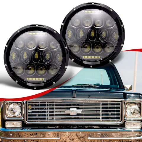 75W Black LED Projector 7" Inch Round Headlights For Chevrolet C10 1977-1980