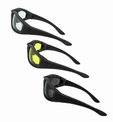 3 PAIR NEW MOTORCYCLE RIDING GLASSES SMOKE CLEAR YELLOW FOR HARLEY DAVIDSON