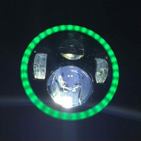 7″ Black Angel Eye GREEN HALO Projector HID LED Light Bulb Headlight