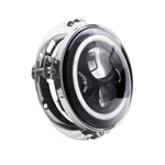 7" Halo LED Black Headlight + Bracket Ring for Harley
