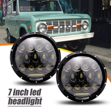 75W Black LED Projector 7" Inch Round Headlights For Ford Bronco 1969-1978