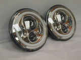 7” JEEP WRANGLER JK CJ TJ LED RUBICON CHROME WHITE HALO HEADLIGHTS PAIR / SET