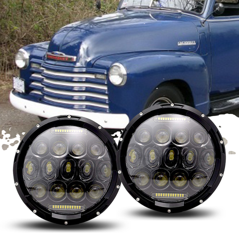 75W Black LED Projector 7" Inch Round Headlights For Chevrolet Truck 1954-1957