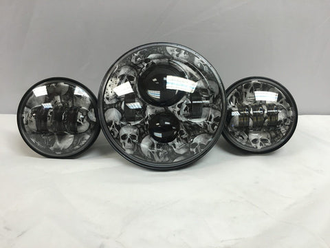 7″ DAYMAKER SKULL DESIGN Headlight Dual 4.5″ – 4 1/2″ Auxiliary Spot Passing LED