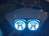 DUAL 7″ DAYMAKER 2014 & UP BLUE HALO LED ROAD GLIDE Black Headlight Harley Bezel
