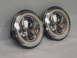 7” JEEP WRANGLER JK CJ TJ LED RUBICON CHROME WHITE HALO HEADLIGHTS PAIR / SET