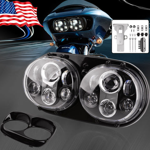 DUAL 5.75" LED Black DAYMAKER ROAD GLIDE Light Headlight for Harley + Bezel