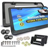 Carbon Fiber License Plate Frames - Aluminum Slim Size Black License Plate Cover