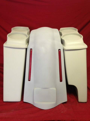 Harley Softail Heritage 4″ Saddlebags Dual 6.5″ Lids LED Lights Fender Right Cut