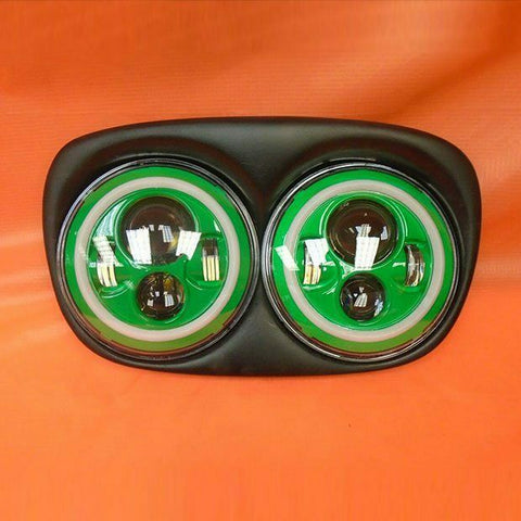 DUAL 7″ GREEN GREEN HALO LED ROAD GLIDE Black Light Bulb Headlight Harley Bezel
